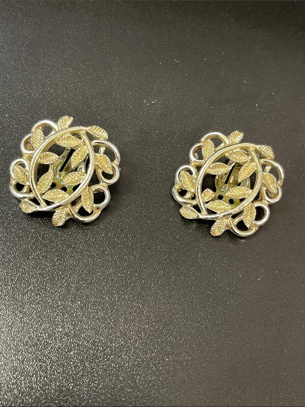 Gold-Tone Leaf Filigree Clip Earrings - Women Jewelry